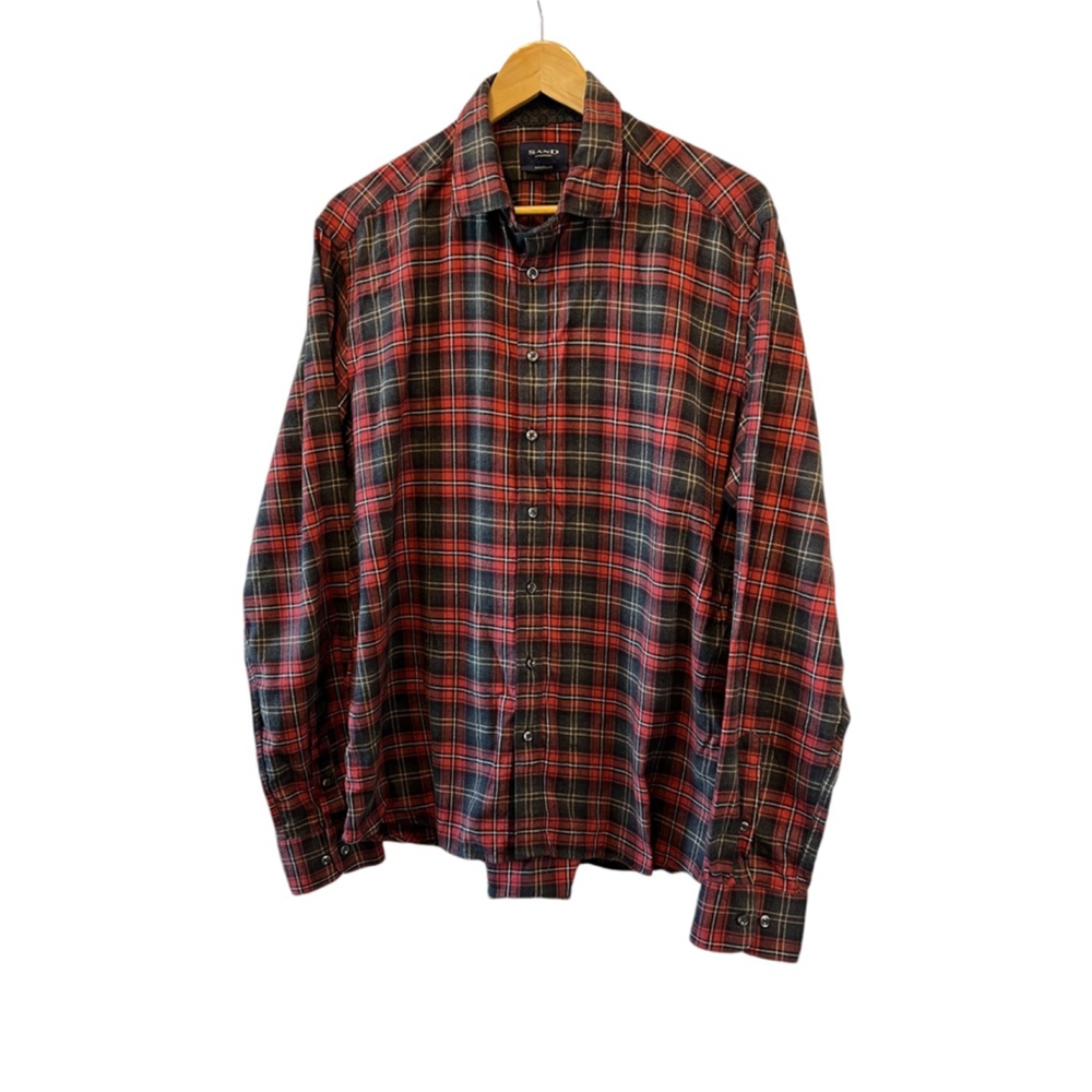 MENS SAND Red & Blue Plaid Button Up Collared Flannel Casual Long Sleeve Shirt